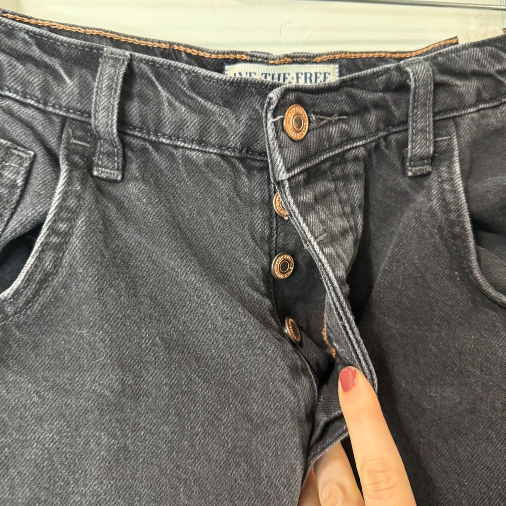 Free People We The Free Lucky You Barrel Jeans 29 Black Mid Rise Button Fly - Picture 6 of 9